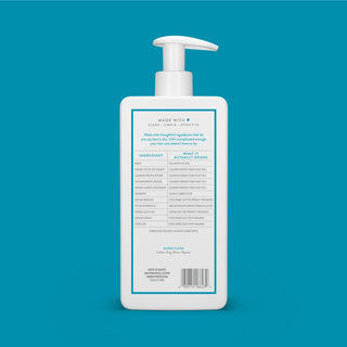 Back of Ocean & Timber Moisturizing 2-in-1 Shampoo and Conditioner bottle showing ingredient list and directions