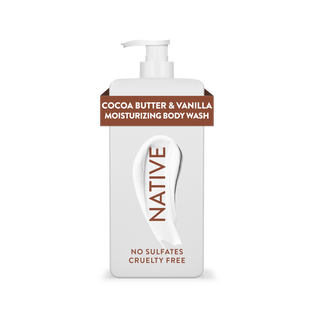 Native Cocoa Butter & Vanilla Body Wash bottle with white packaging and brown text
