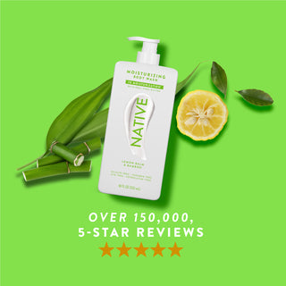 Native Lemon Balm & Bamboo product with text reading “Over 150,000, 5-star reviews” and five stars