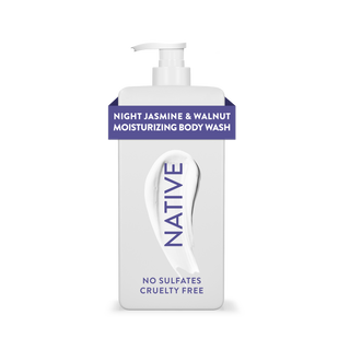 Native Night Jasmine & Walnut Body Wash bottle with white packaging and purple text