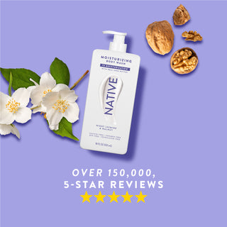 Native Night Jasmine & Walnut product with text reading “Over 150,000, 5-star reviews” and five stars