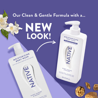 Native Night Jasmine & Walnut Body Wash promoting “Our Clean & Gentle formula with a... NEW LOOK!”
