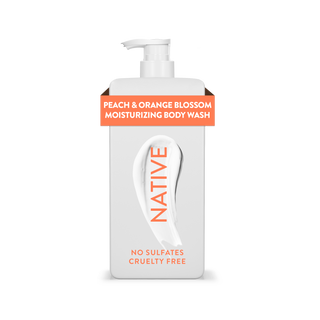 Native Peach & Orange Blossom Body Wash bottle with white packaging and peach text