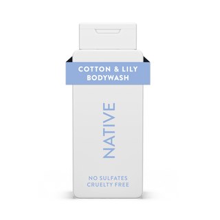 Native Cotton & Lily Body Wash bottle with white packaging and blue text