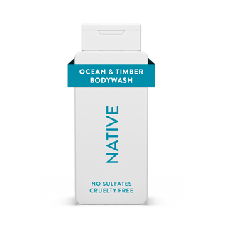 Native Ocean & Timber Body Wash bottle with white packaging and teal text