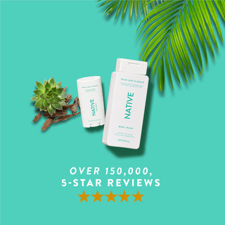Native Palm Leaf & Agave product lineup with text reading “Over 150,000, 5-star reviews” and five stars