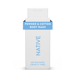 Native Powder & Cotton Body Wash bottle with white packaging and light blue text