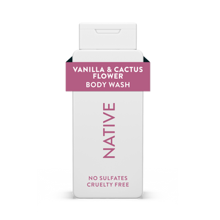 Native Vanilla & Cactus Flower Body Wash bottle with white packaging and pink text