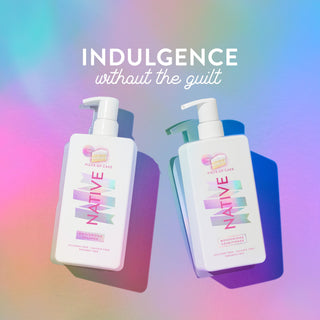 Native Moisturizing Shampoo and Moisturizing Conditioner with text “Indulgence without the guilt”