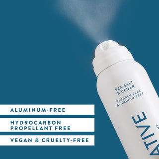 Native deodorant spray with text saying "aluminum-free, hydrocarbon propellant free, vegan & cruelty-free"