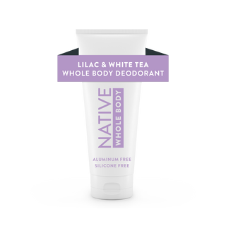 Front view of Native Lilac & White Tea Whole Body Deodorant Cream, labeled aluminum-free and paraben-free