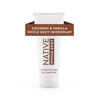 Front view of Native Coconut & Vanilla Whole Body Deodorant Cream, labeled aluminum-free and silicone free