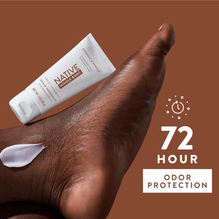 Native Coconut & Vanilla Whole Body Deodorant Cream with 72-hour odor protection text overlay