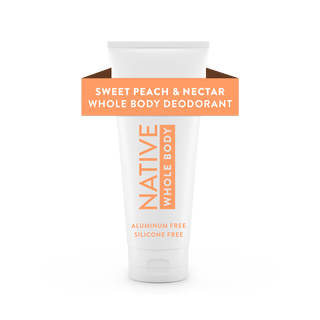 Front view of Native Sweet Peach & Nectar Whole Body Deodorant Cream, labeled aluminum-free and silicone free