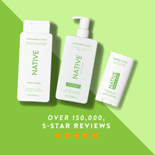 Native Cucumber & Mint product lineup, featuring 5-star review graphic