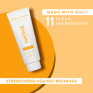 Native Almond & Shea Butter Strengthening Hair Mask with text reading “Made with only 11 clean ingredients” and “Strengthens against breakage”
