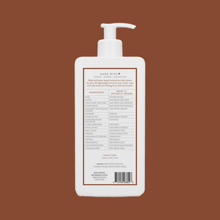 Back view of Native Coconut & Vanilla Moisturizing Lotion bottle showing the ingredient list and directions