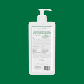 Back view of Native Eucalyptus & Mint Moisturizing Lotion bottle showing the ingredient list and directions