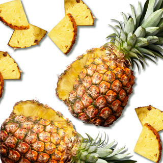 Pineapples missing a slice, arranged with triangular pineapple cuts