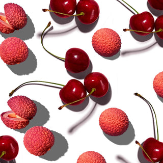 Arrangement of cherry fruits and lychee fruits