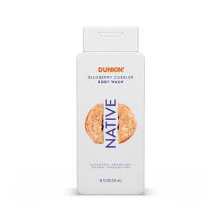 Native Dunkin - Blueberry Cobbler Body Wash bottle with white packaging and purple text