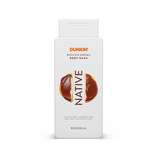 Native Dunkin - Boston Kreme Body Wash bottle with white packaging and brown text