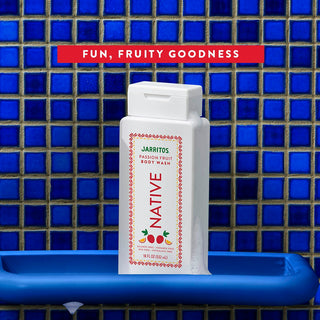 Native Jarritos - Passion Fruit Body Wash with text reading "Fun, Fruity goodness"