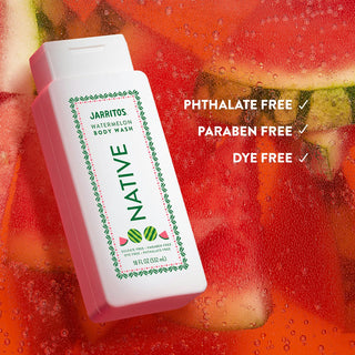 Native Jarritos - Watermelon Body Wash with text reading "Phthalate free, paraben free, dye free"