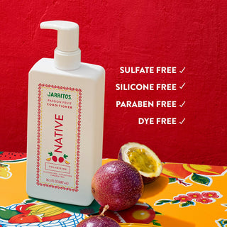 Native Volumizing Conditioner with text “Sulfate free, silicone free, paraben free, dye free”