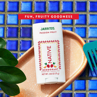 Native Passion Fruit Deodorant Jarritos Limited edition with text reading "fun, fruity goodness"