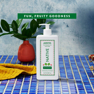 Native Jarritos - Watermelon Moisturizing Lotion with text "Fun, Fruity Goodness"