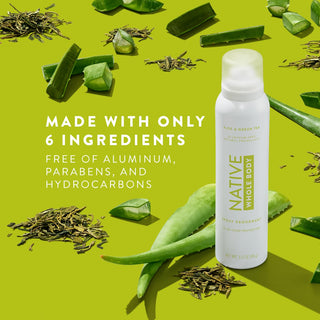 Native Whole Body Deodorant with sliced aloevera on green background			