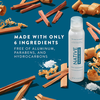 Native Whole Body Deodorant with cedar wood sticks on teal background